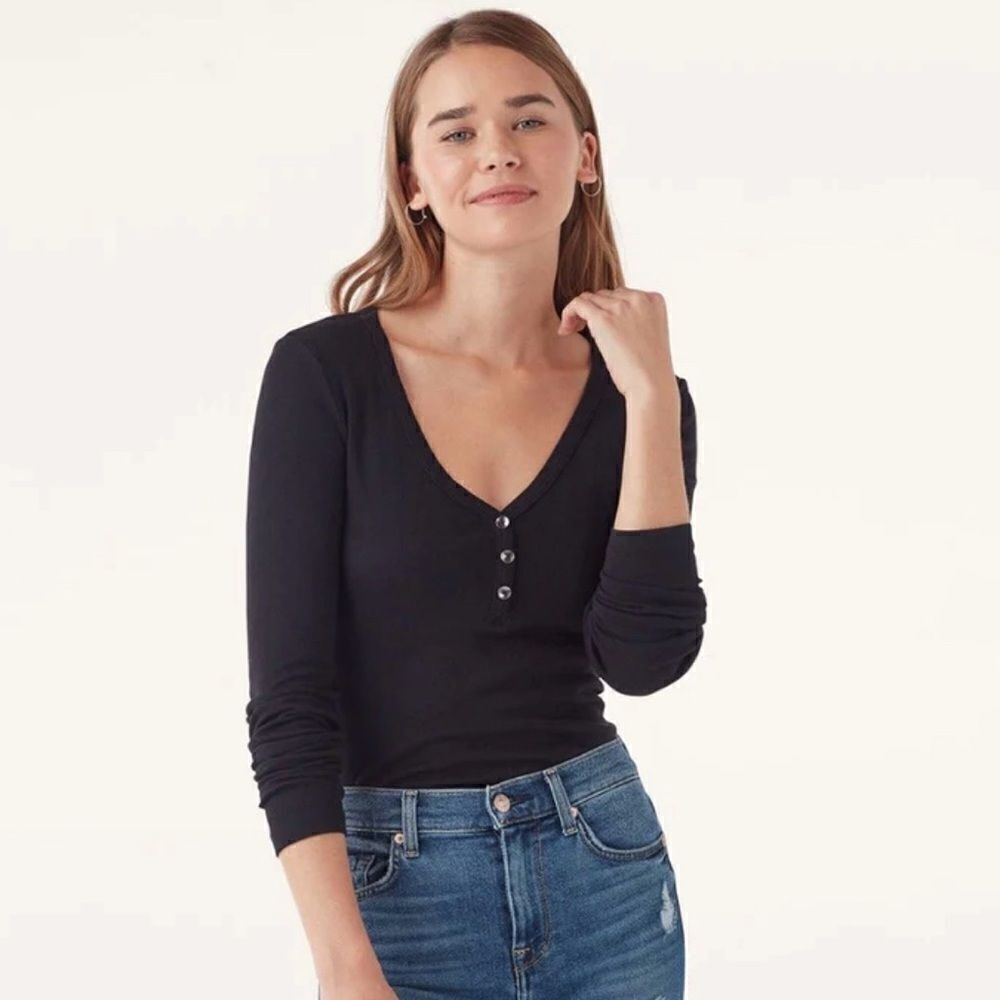 Splendid V-Neck Long Sleeve Button Henley